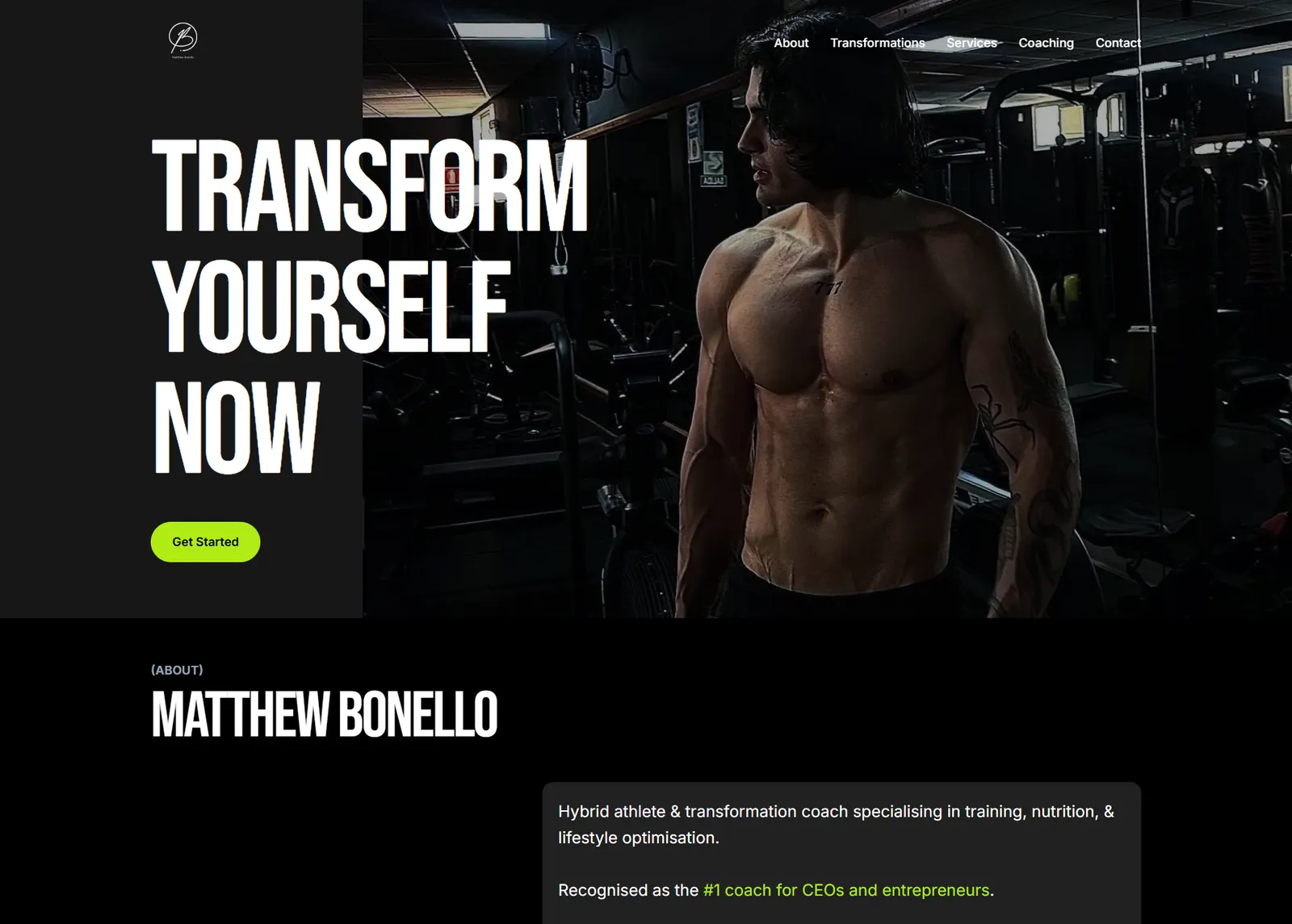 Screenshot of the website for Malta-based fitness coach Matthew Bonello