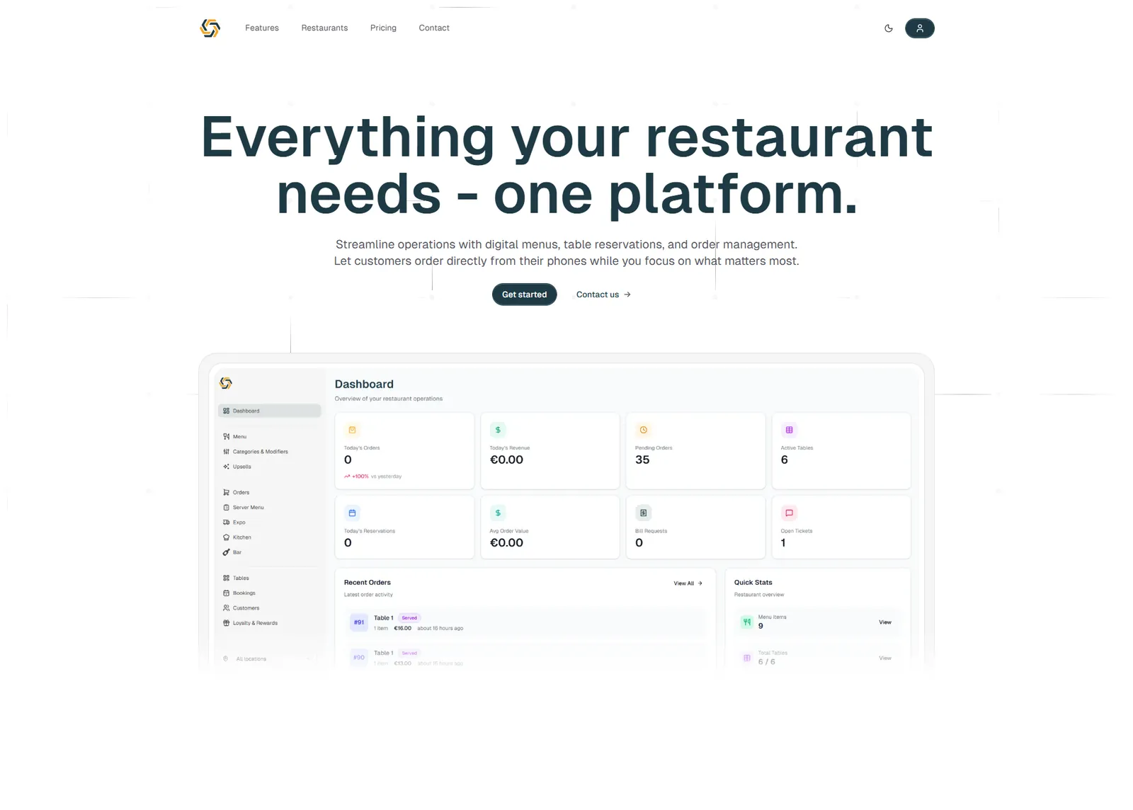 Screenshot of Serva, an all-in-one ordering and reservations platform for restaurants