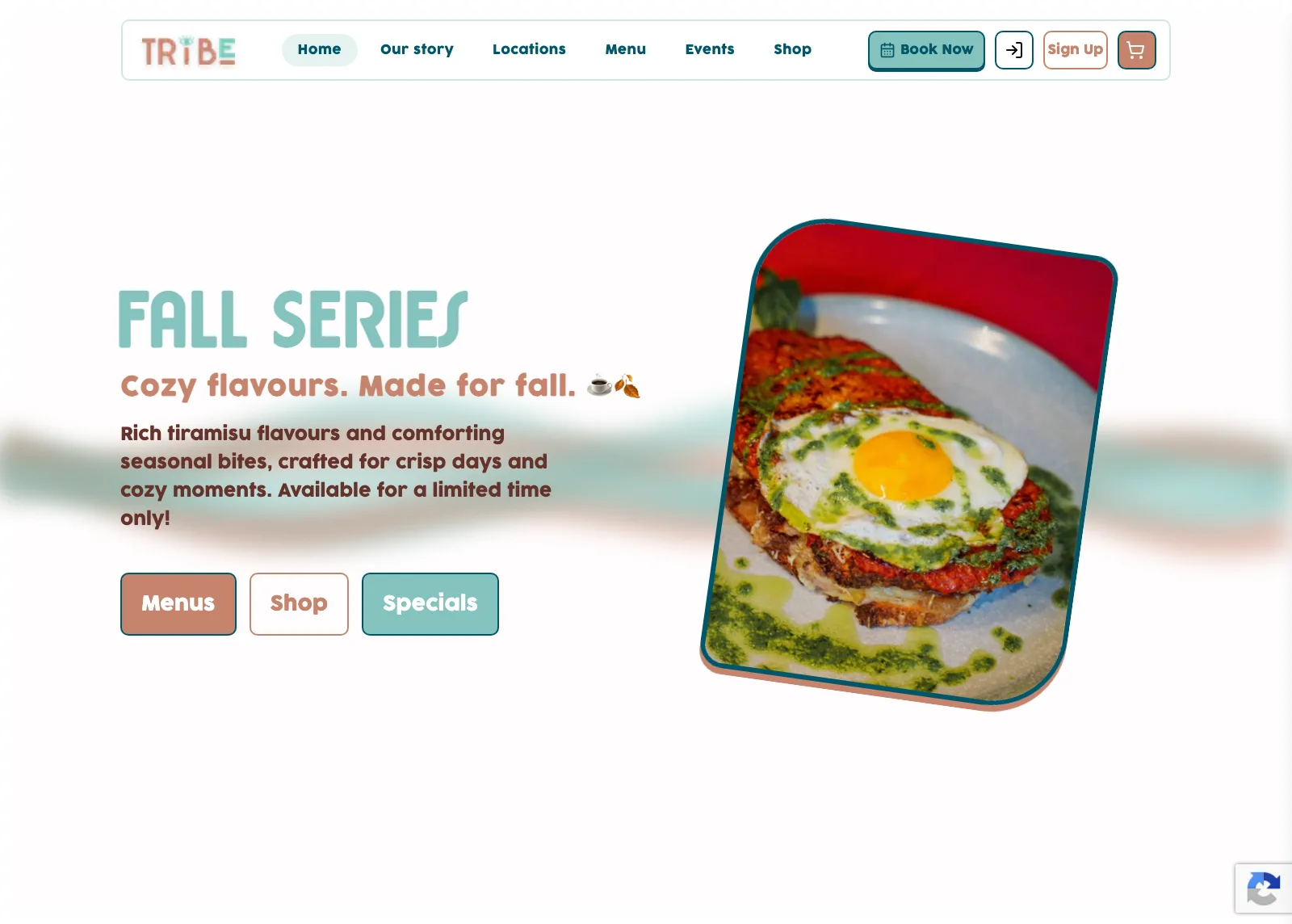 Screenshot of the website for TRiBE, an all-day breakfast, brunch and cocktail restaurant group in Malta